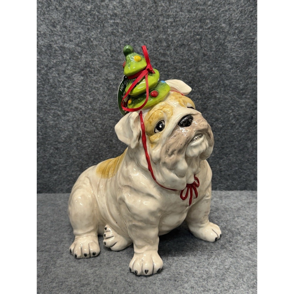 Blue Sky Clayworks PENNY HOLIDAY BULLDOG CHRISTMAS TREE HAT FIGURINE 8.5" Tag